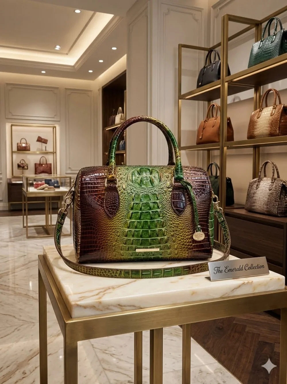 The Emerald Gradient Croc-Embossed Satchel - Green Brown NWOT